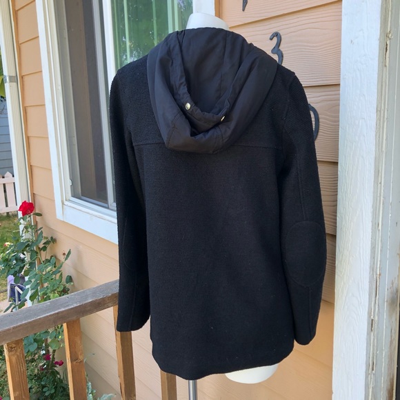 Zara zip up black hooded wool jacket elbow patches - Picture 2 of 8